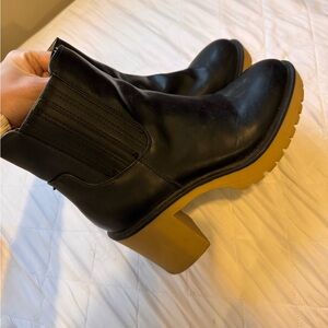 Black Leather Ankle Boots with Tan Sole